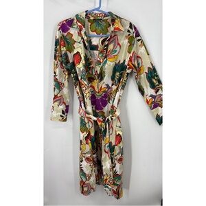 Natori Sayuri Long Sleeve Cotton Poplin oversized floral print Shirtdress S